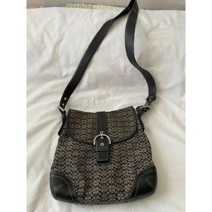 Coach Black/Grey Bag Purse Signature Jacquard, Certified Authentic. Free Ship